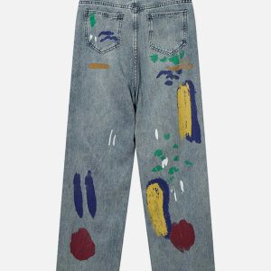 edgy colorful graffiti jeans   distressed urban trend 1123