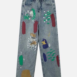 edgy colorful graffiti jeans   distressed urban trend 1148