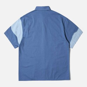 edgy contrast stitch short sleeve shirt   urban chic 3337