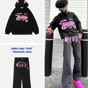 edgy demon horn hoodie zip up youthful streetwear 6429