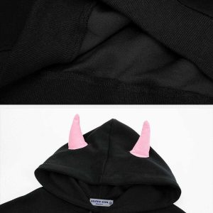edgy demon horn hoodie zip up youthful streetwear 7751