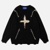 edgy diamond star sweater with zip detail   urban chic 1368