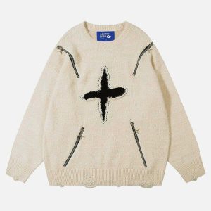 edgy diamond star sweater with zip detail   urban chic 7844