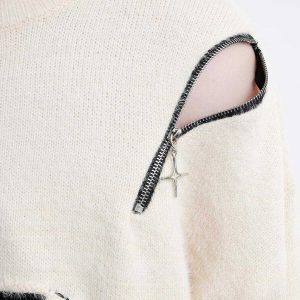 edgy diamond star sweater with zip detail   urban chic 8531