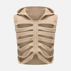 edgy distressed skeleton vest hoodie urban streetwear 1888