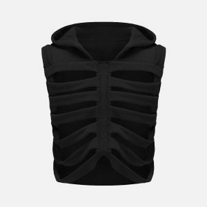 edgy distressed skeleton vest hoodie urban streetwear 5619