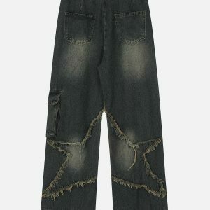 edgy distressed star jeans patchwork design youthful look 6370