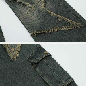 edgy distressed star jeans patchwork design youthful look 6470