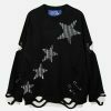 edgy distressed star sweater   youthful urban appeal 4372