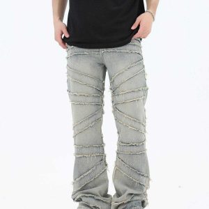 edgy fringe lines jeans   youthful & urban streetwear 7077