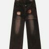 edgy fringe patchwork jeans   loose & youthful style 4234
