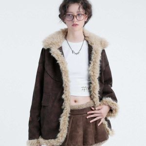 edgy furry leather coat racing inspired urban chic 2574