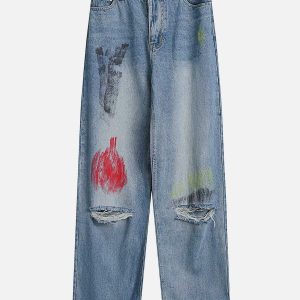 edgy graffiti jeans distressed look youthful appeal 1424