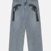 edgy gun pattern jeans urban streetwear & y2k vibe 2769