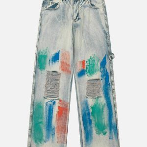 edgy hip pop graffiti jeans distressed urban look 6452