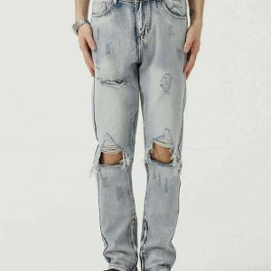 edgy hole design jeans with a youthful street vibe 8200