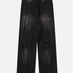 edgy irregular distressed jeans   youthful urban trend 3624