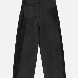 edgy irregular patchwork jeans   zip up y2k streetwear 1077