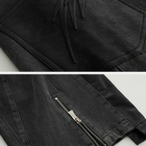 edgy irregular patchwork jeans   zip up y2k streetwear 1577