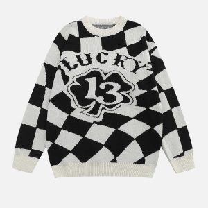 edgy irregular plaid sweater   youthful urban trendsetter 3990