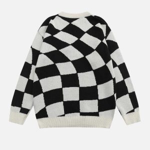 edgy irregular plaid sweater   youthful urban trendsetter 5091