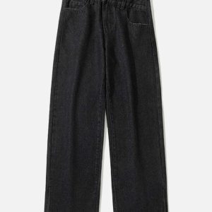 edgy irregular waistline jeans with chic slit leg detail 2809