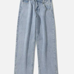edgy irregular waistline jeans with chic slit leg detail 4518