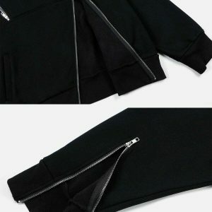 edgy irregular zip hoodie   youthful urban streetwear 2191
