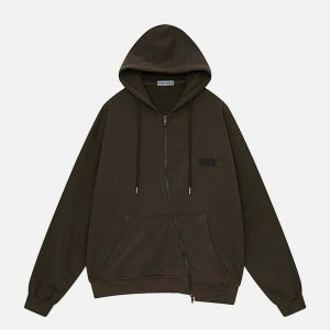 edgy irregular zip hoodie   youthful urban streetwear 7576