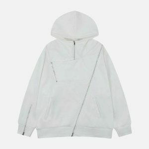edgy irregular zip hoodie   youthful urban streetwear 7868