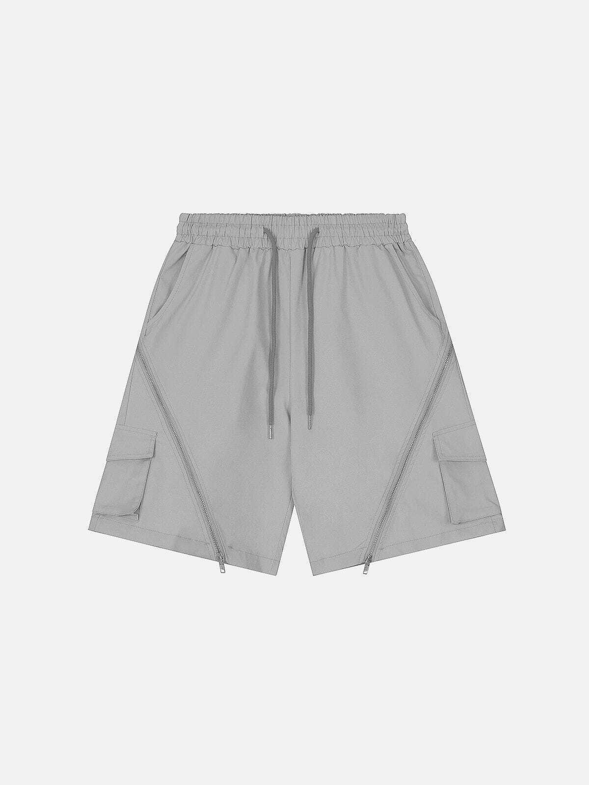 edgy irregular zip shorts   youthful urban streetwear 2819