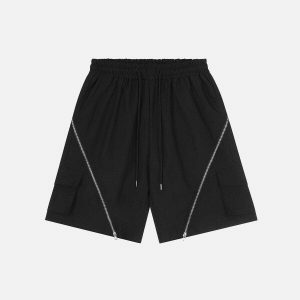 edgy irregular zip shorts   youthful urban streetwear 6040