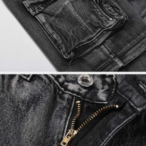 edgy knee zip jeans loose fit urban streetwear 4951