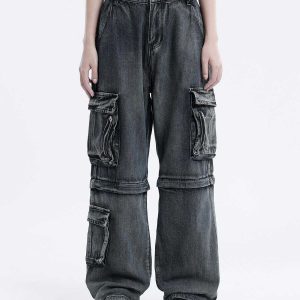 edgy knee zip jeans loose fit urban streetwear 7454