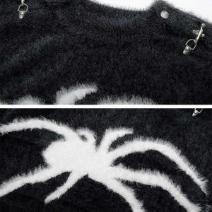 edgy metal buckle sweater spider jacquard design 1319