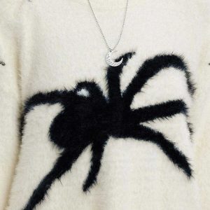 edgy metal buckle sweater spider jacquard design 4446