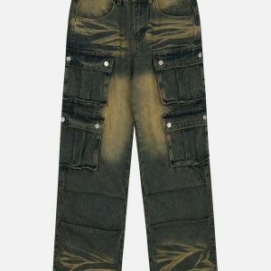 edgy mud dye multi pocket jeans youthful urban appeal 2745