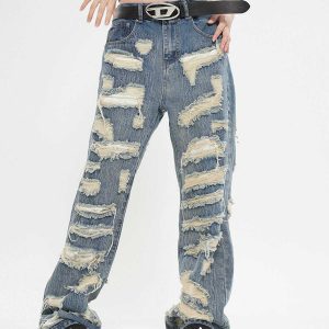edgy multi hole jeans for a youthful urban look 6704