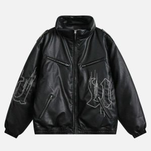 edgy multi zip leather coat   urban & sleek fashion staple 3756