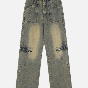 edgy oblique pocket jeans washed look for urban style 3857