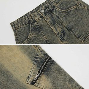 edgy oblique pocket jeans washed look for urban style 6120