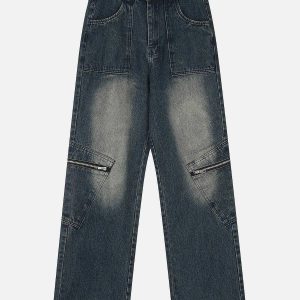 edgy oblique pocket jeans washed look for urban style 6233