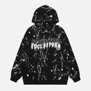 edgy paint splatter hoodie hip hop inspired streetwear 7345