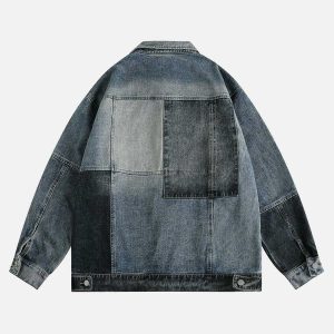 edgy patchwork denim jacket   youthful urban streetwear 1490
