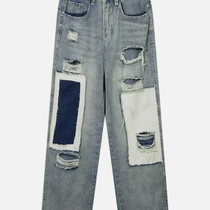 edgy patchwork jeans distressed & loose fit trending 3268