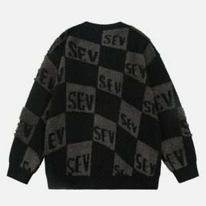 edgy plaid letter sweater urban fashion statement 1180