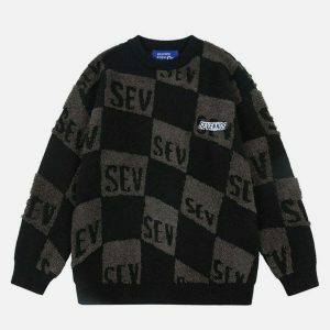 edgy plaid letter sweater urban fashion statement 6604