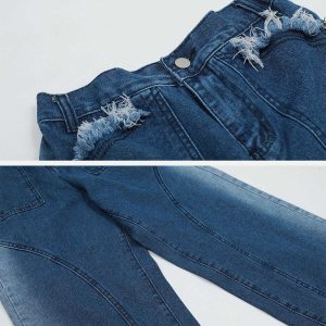 edgy raw edge jeans with pocket design   urban chic 8060