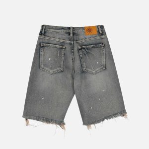 edgy raw shredded denim shorts youthful streetwear staple 3888