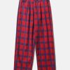edgy red plaid pants casual & youthful streetwear look 8616